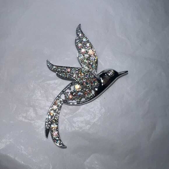 Sarah Coventry Vintage Signed MCM Bird of Paradise Aurora Borealis Rhinestone Br - Picture 1 of 7